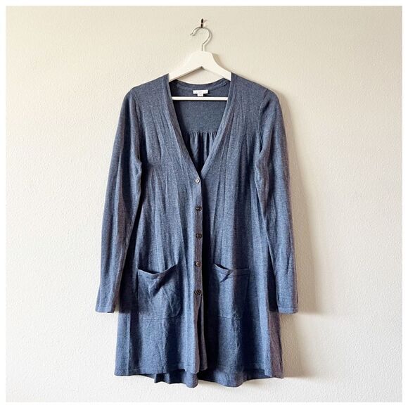 J.Jill Long V Neck Cotton Blend Cardigan Sweater XS Button Up Pockets - Picture 2 of 8
